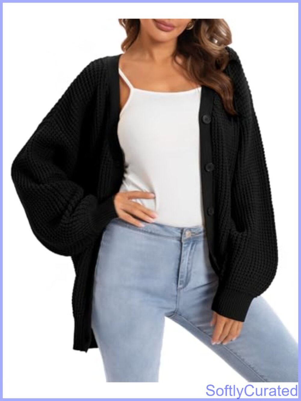 Oversized 100% Cotton Cardigan Sweater Button Down V-Neck Long Sleeve